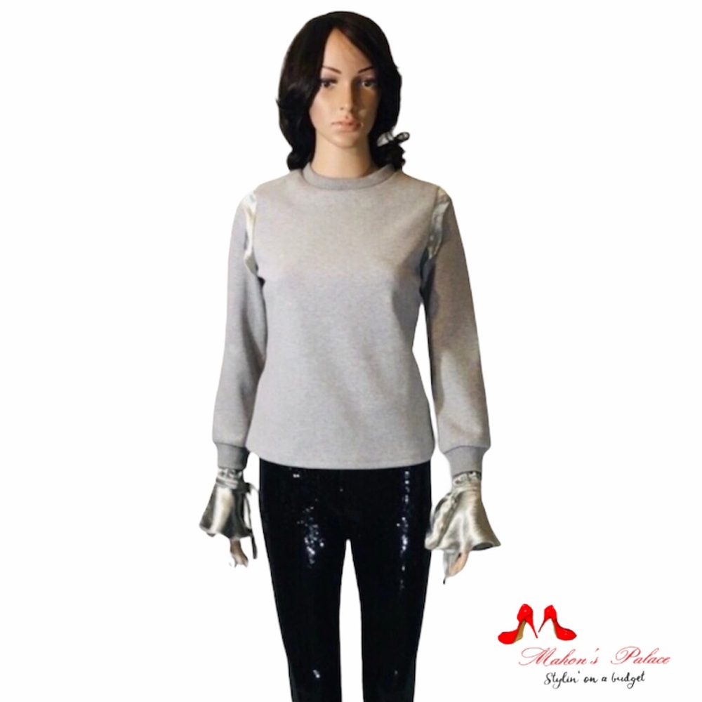 LOST INK Grey Ripped Sleeve Sweatshirt